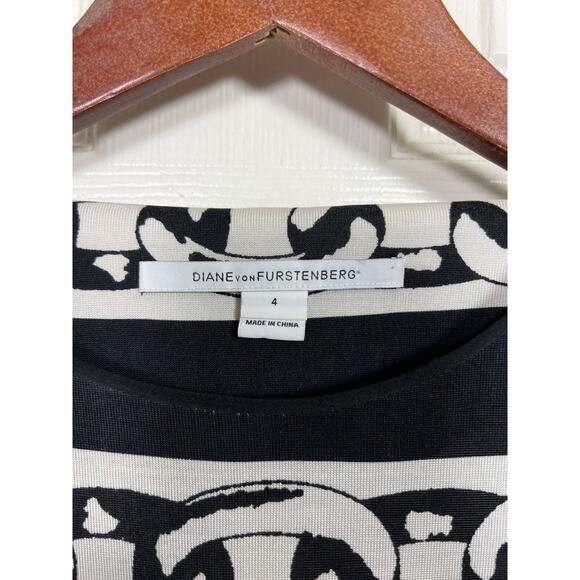 Diane Von Furstenberg 100% Silk Brenna Dress Chain Bands Black Women's 4 - Picture 4 of 8